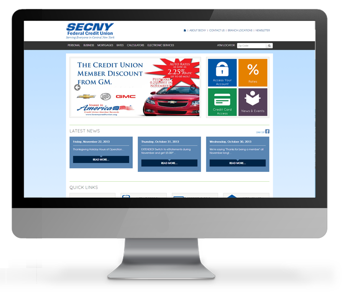 credit union website design desktop view for SECNY federal credit union made by acs web design and seo