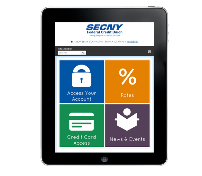 credit union website design tablet portrait view for SECNY federal credit union made by acs web design and seo