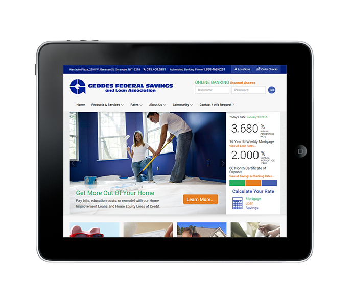 credit union website design tablet landscape view geddes federal savings by acs web design and seo