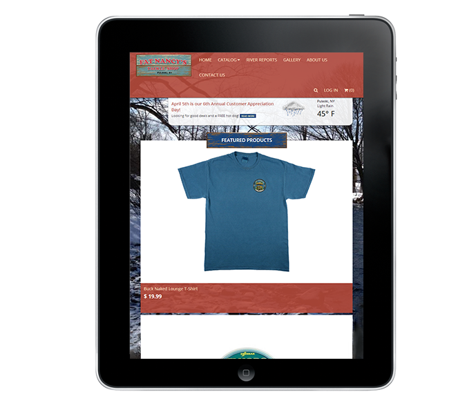 tablet view of fishing apparel website design and fishing ecommerce website design