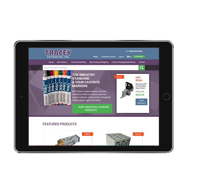 tablet view of packaging equipment ecommerce web design