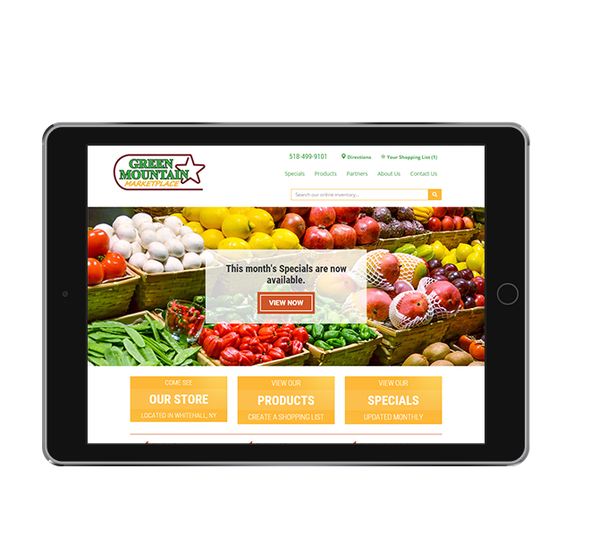 tablet view of responsive grocery store web design