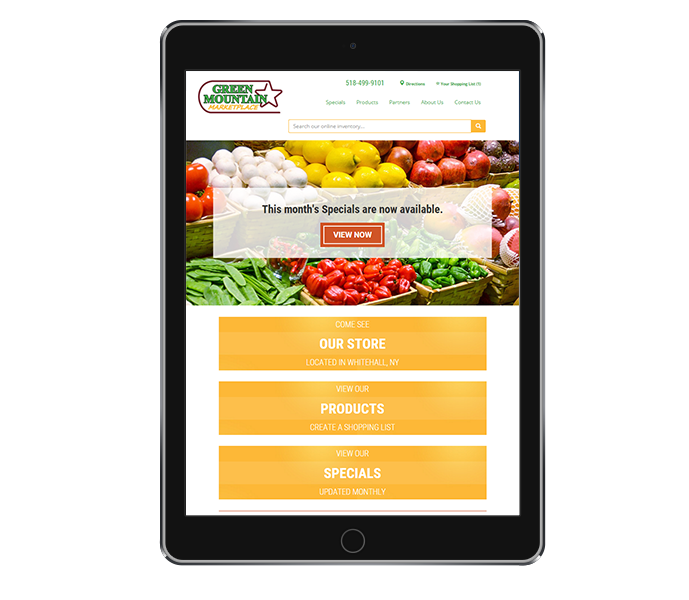tablet view of grocery store website design