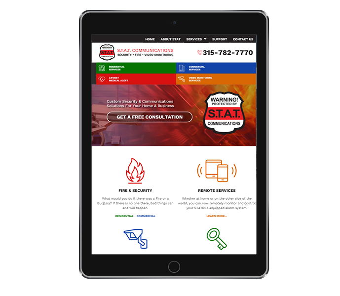 tablet view of commercial security responsive website design
