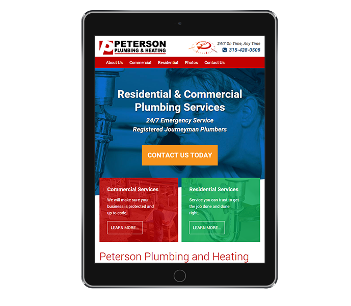 tablet view of plumbing contractor website design