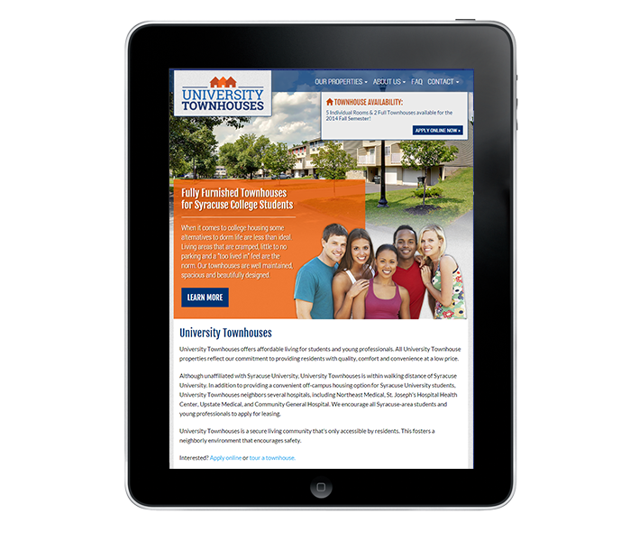 college housing web design tablet view