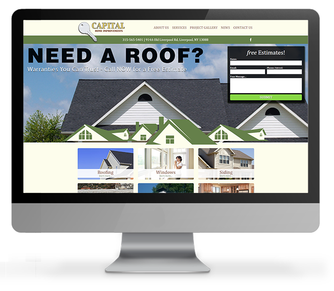 roofing company web design desktop view
