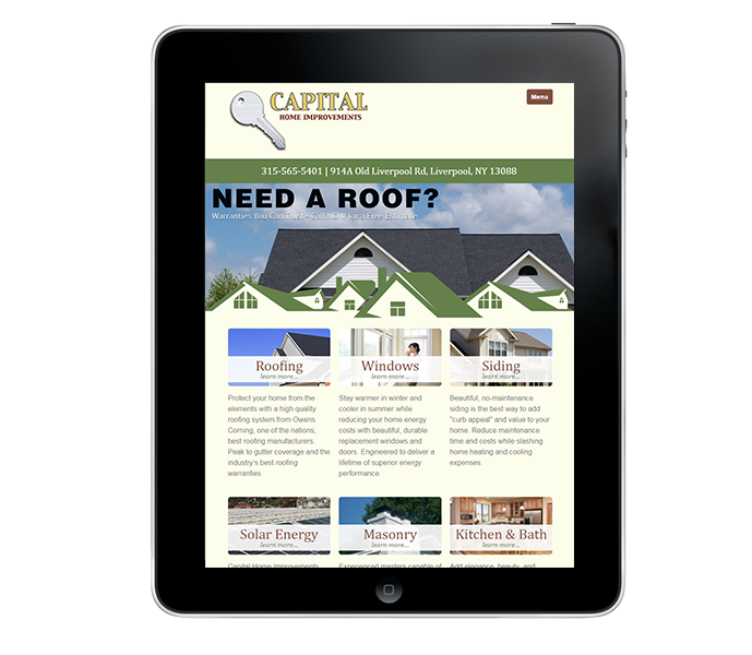 roofing company website tablet view