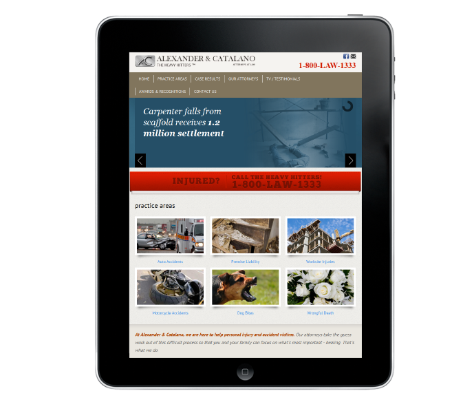 personal injury firm web design in tablet view