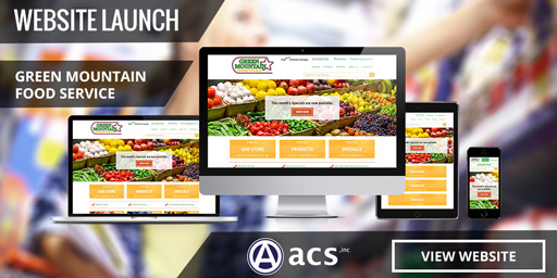 ecommerce website design website launch green mountain food service acs logo and view website button