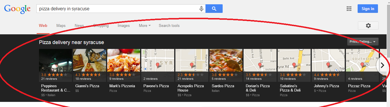 google listings example carousel