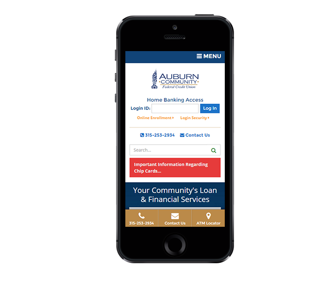 credit union website design mobile phone view of auburn fcu by acs web design and seo