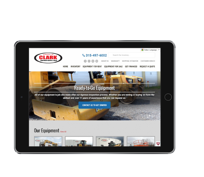 ecommerce web design tablet landscape view of clark equipment from acs web design and seo