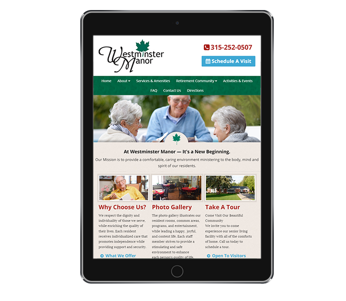 retirement home website design tablet portrait view for westminster manor by acs web design and seo