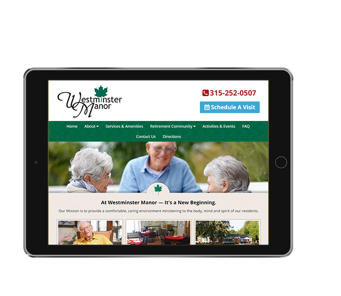 retirement home website design tablet landscape view for westminster manor by acs web design and seo