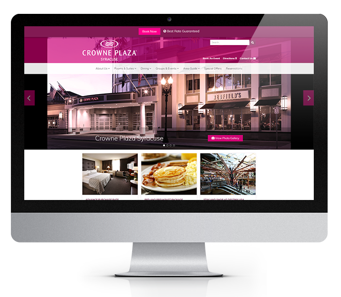 hotel website design desktop view of crowne plaza syracuse by acs web design and seo