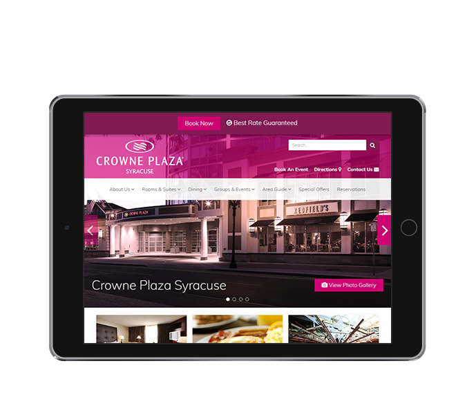 hotel website design tablet landscape view of crowne plaza syracuse by acs web design and seo 
