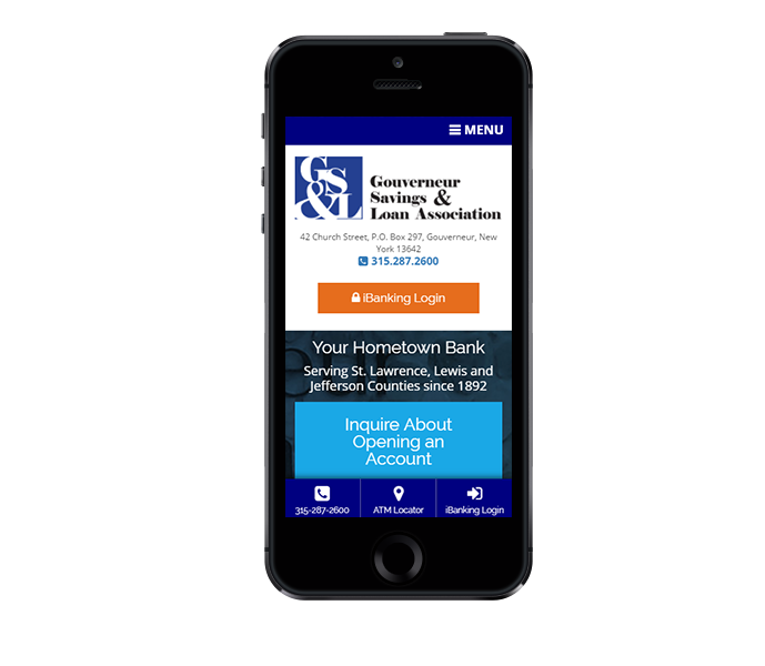 mobile friendly responsive web design and banking web design for gouverneur savings and loan by acs web design and seo