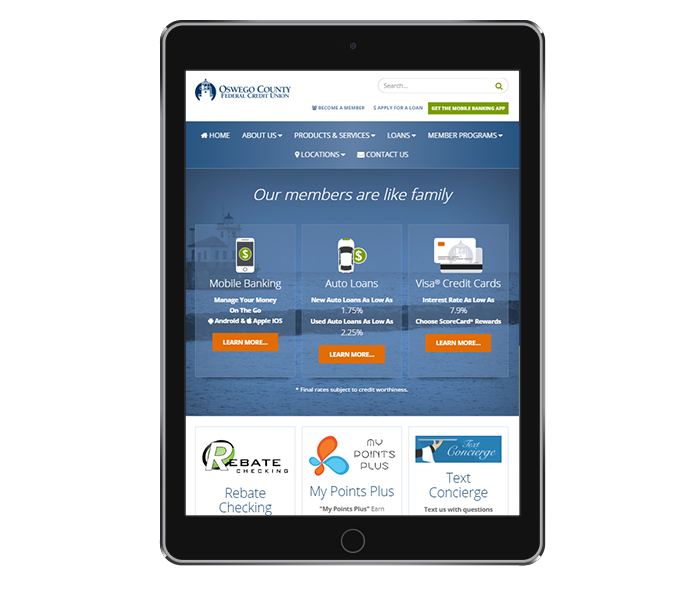 credit union website design tablet portrait of oswego county fcu from acs web design and seo