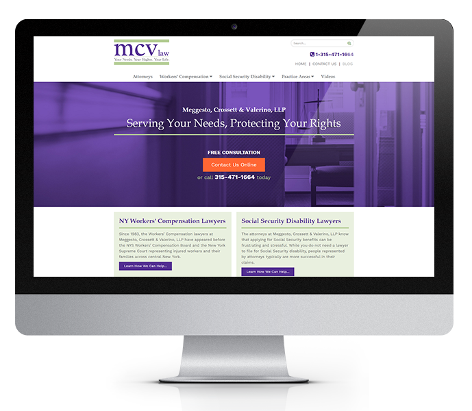 legal website design and law firm web design for mcv law desktop view from acs web design and seo