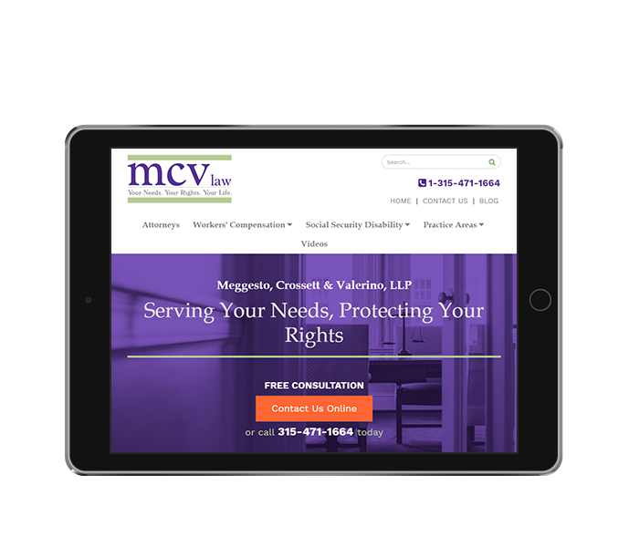 legal website design and law firm web design for mcv law tablet landscape view from acs