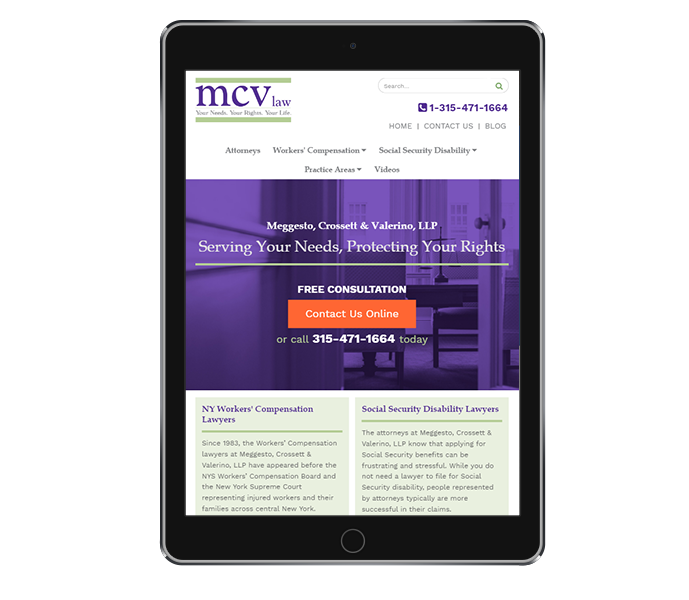 legal website design and law firm web design for mcv law tablet portrait view from acs