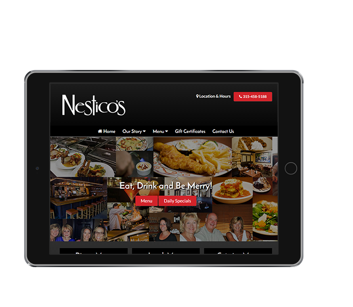 restaurant website design tablet landscape view of nesticos by acs web design and seo