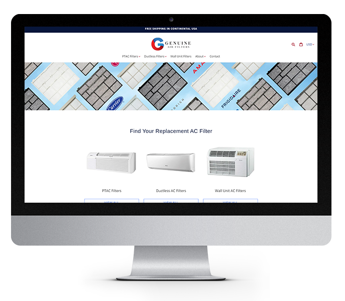 ecommerce website design desktop genuine air filters