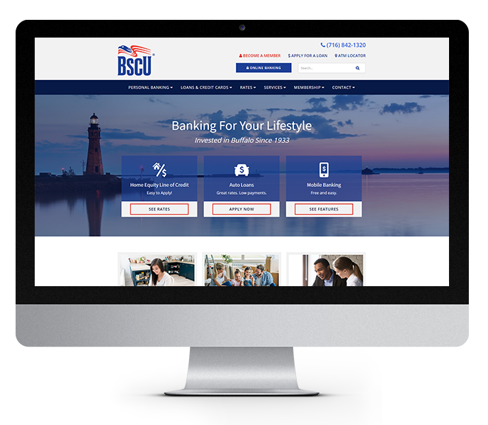 credit union website design near buffalo ny desktop view of bscu