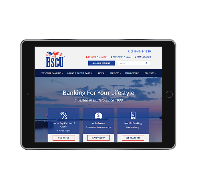 credit union website design near buffalo ny tablet landscape view of bscu