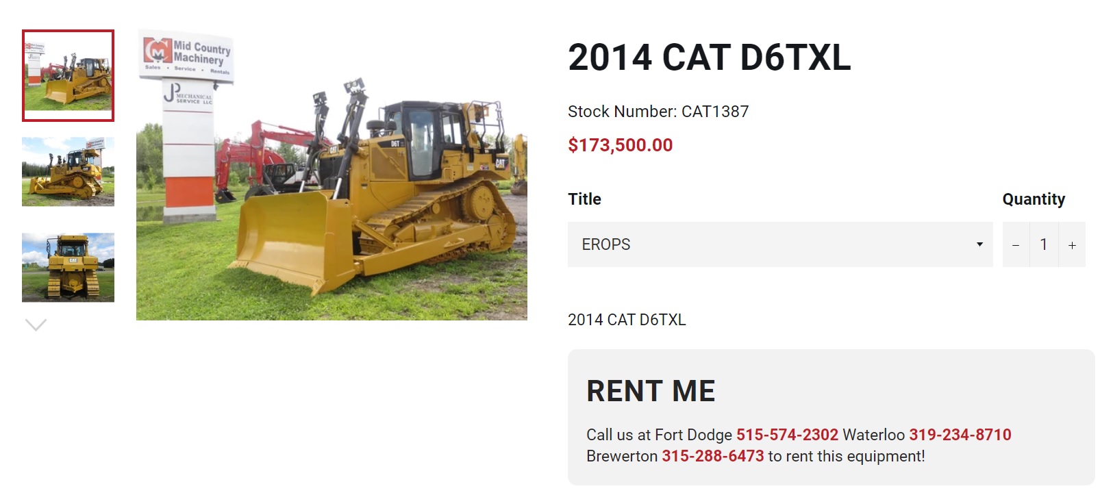 heavy equipment website design product detail pages by acs web design and seo