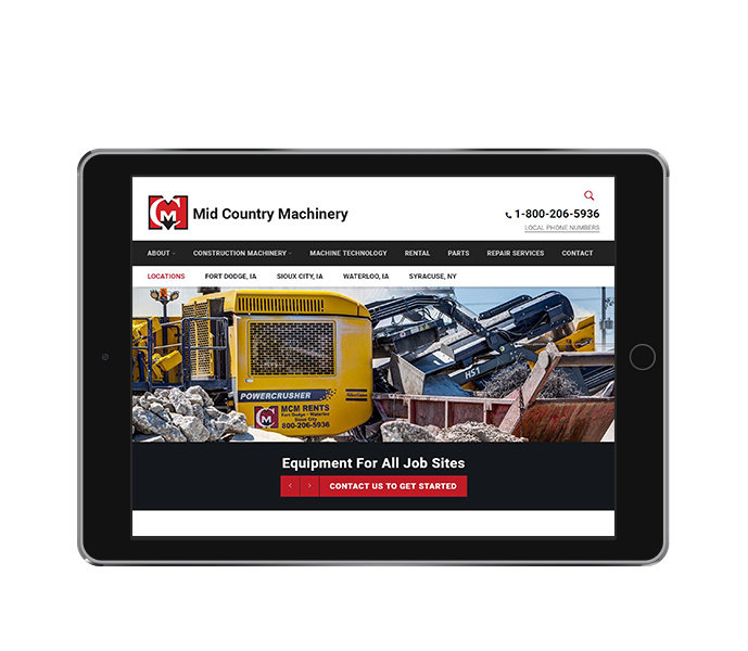 heavy equipment website design tablet landscape view 