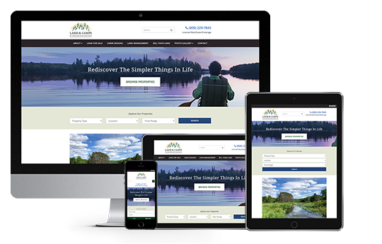 new york web design image of land and camps website on desktop laptop tablet and phone