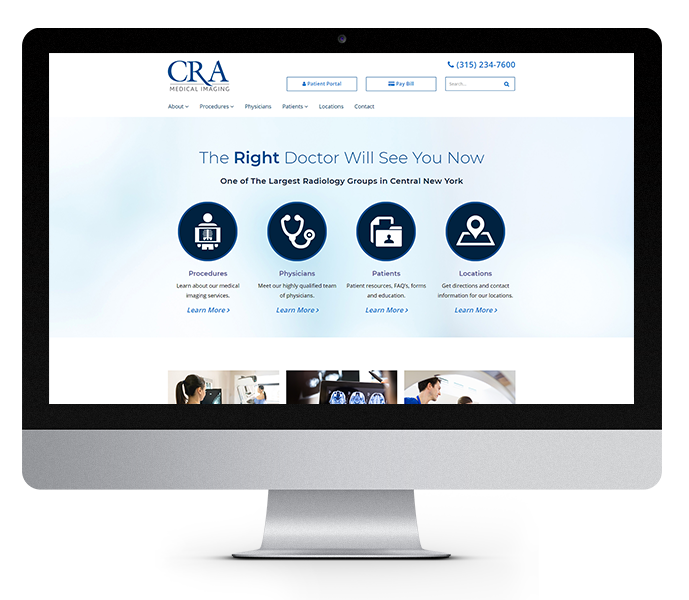 medical office website design desktop view of cra medical imaging