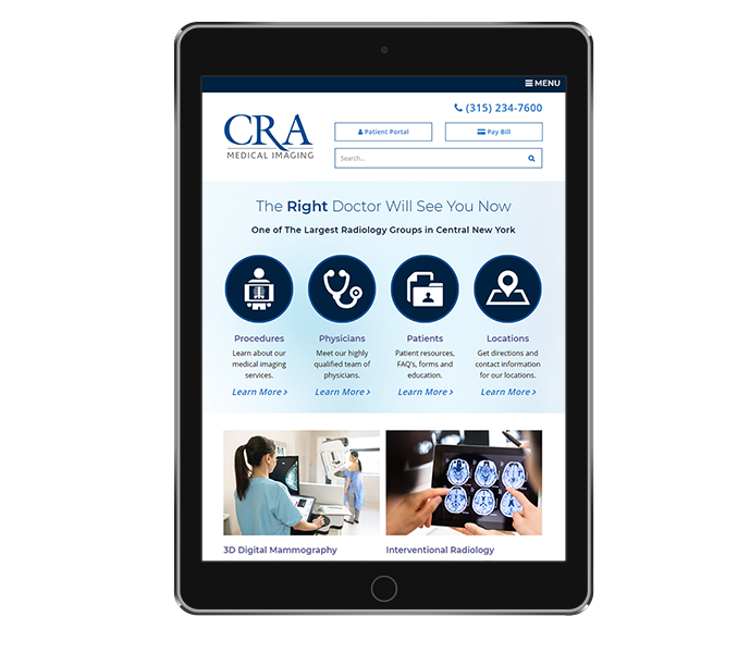 medical office website design image of cra medical imaging tablet portrait view