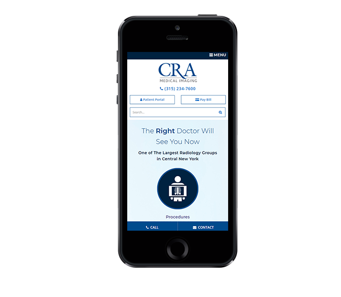 medical office website design image of cra medical imaging website on phone