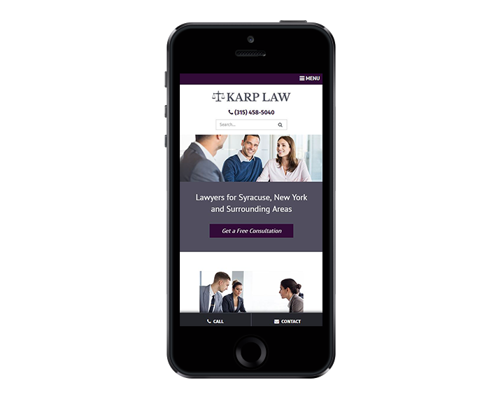 law office web design image of karp law office website on mobile phone