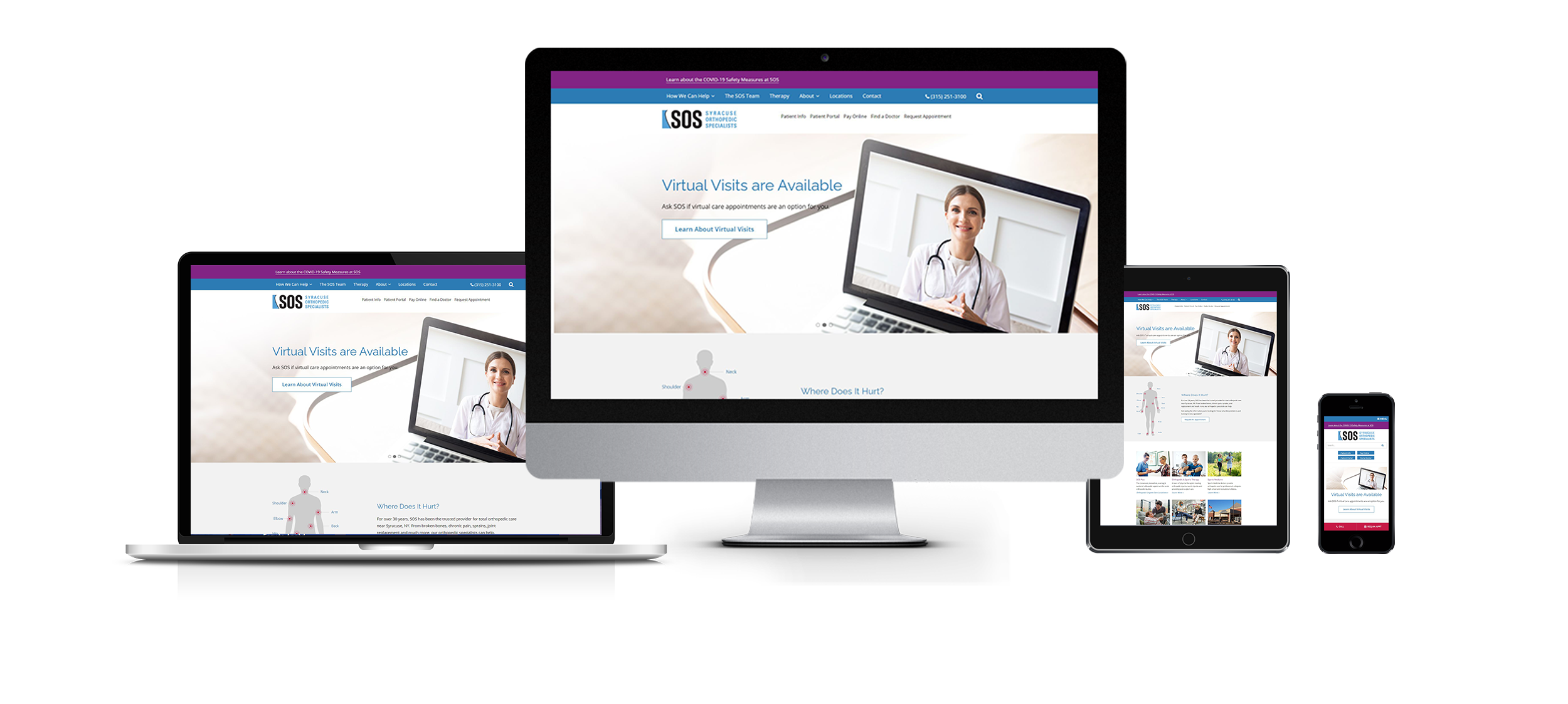 medical website design and development responsive web design image of sos website on different devices