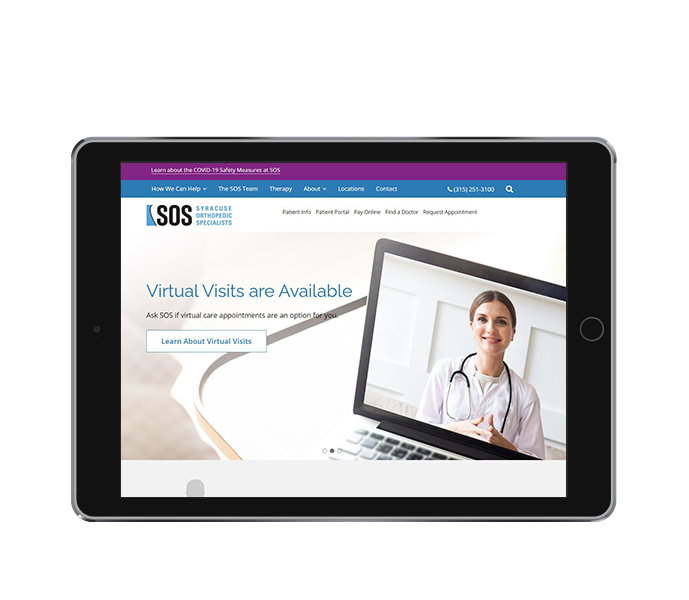 medical website design and development image of tablet landscape view of sos website