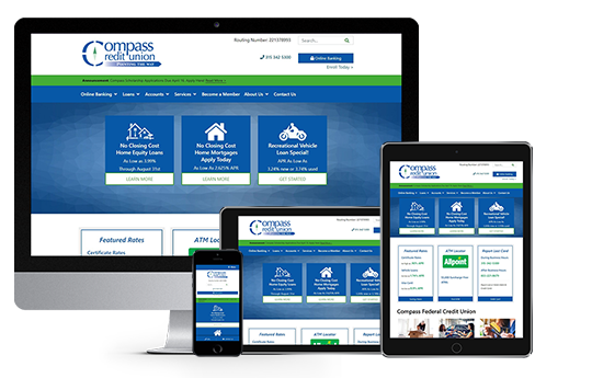 ada compliant website design responsive web design image of compass fcu website on various devices
