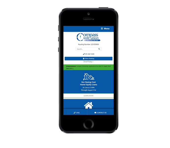 ada compliant website design image of compass federal credit union website on mobile phone