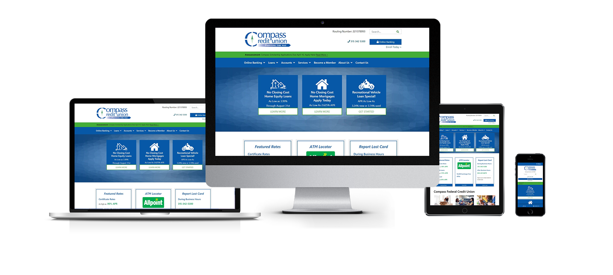 ada compliant website design responsive website design for compass federal credit union image of website on various devices