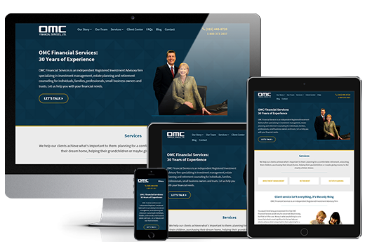 financial services web design image of responsive web design on multiple devices for omc