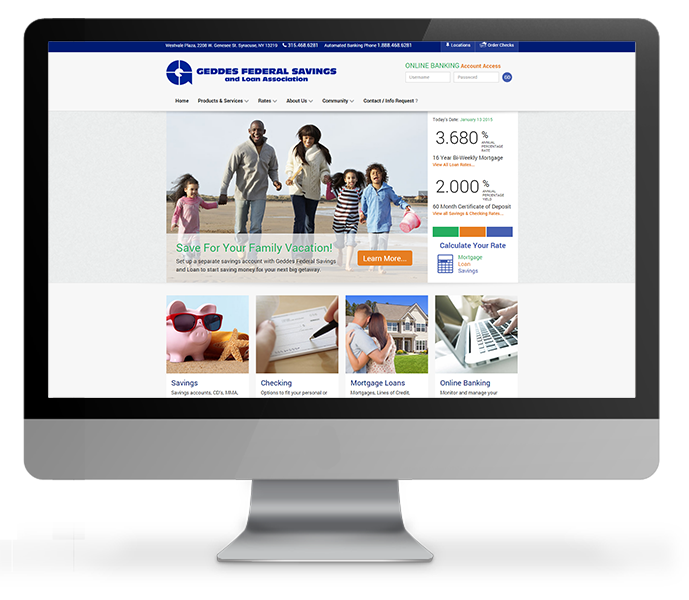credit union website design desktop view geddes federal savings by acs inc web design and seo