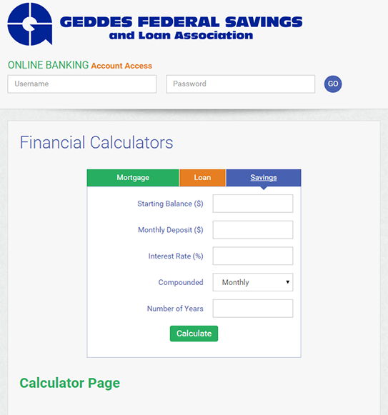 web design for geddes federal savings integrated financial tools by acs web design and seo
