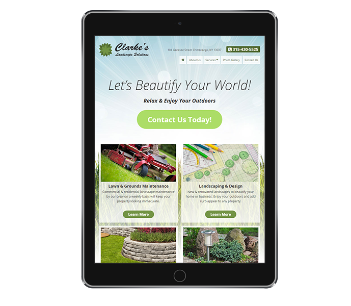 tablet view of responsive landscaping company website design