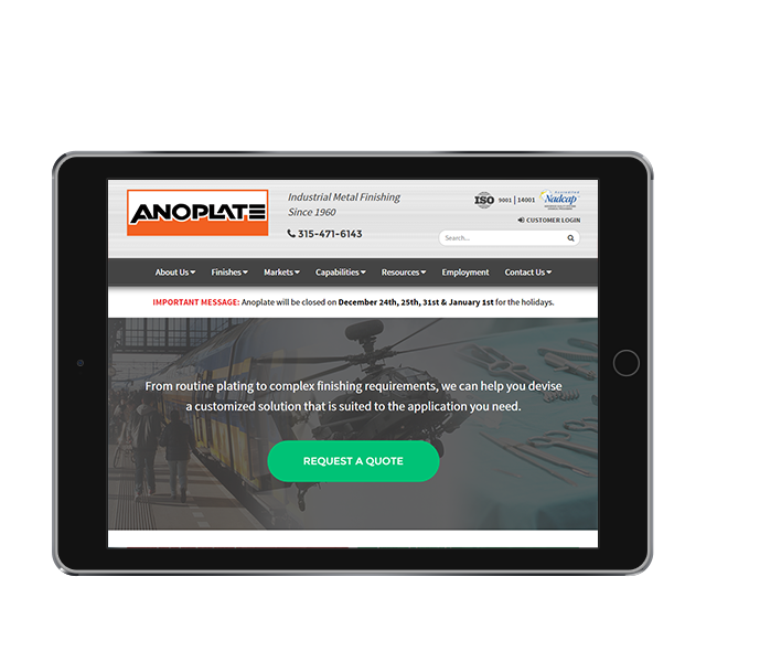tablet view of industrial metal finishing responsive website design