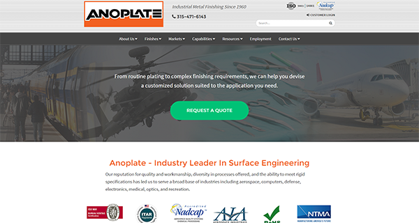 web design for anoplate inc online branding by acs web design and seo