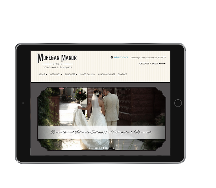 tablet view of wedding reception venue web design