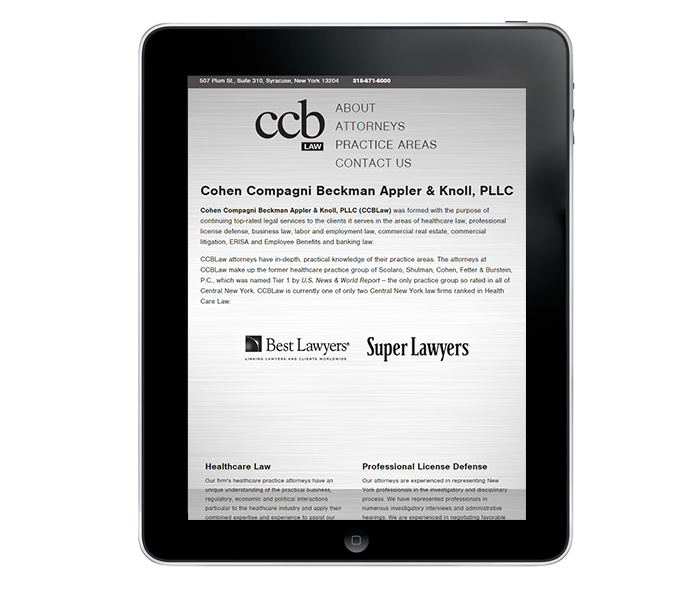 legal website design for ccb law tablet view from acs inc web design and seo 